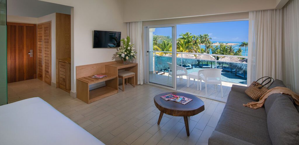 A posh room facing the pool