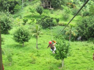 a person on a zip line